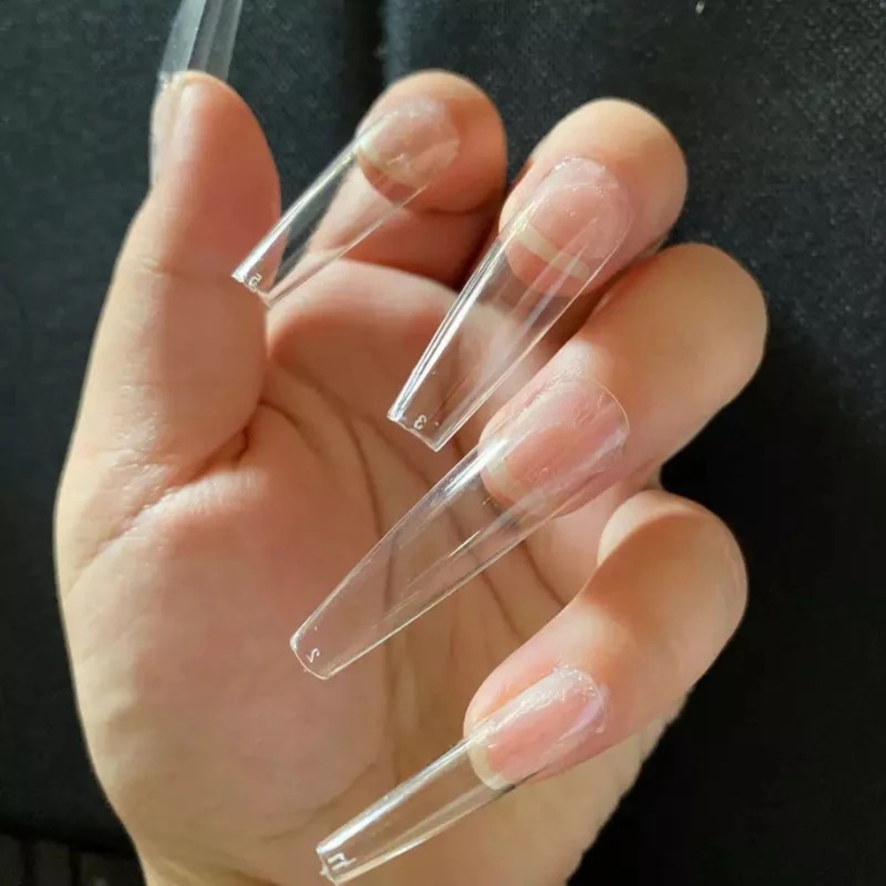 Long Coffin Shape XXL Clear Press On Nails!